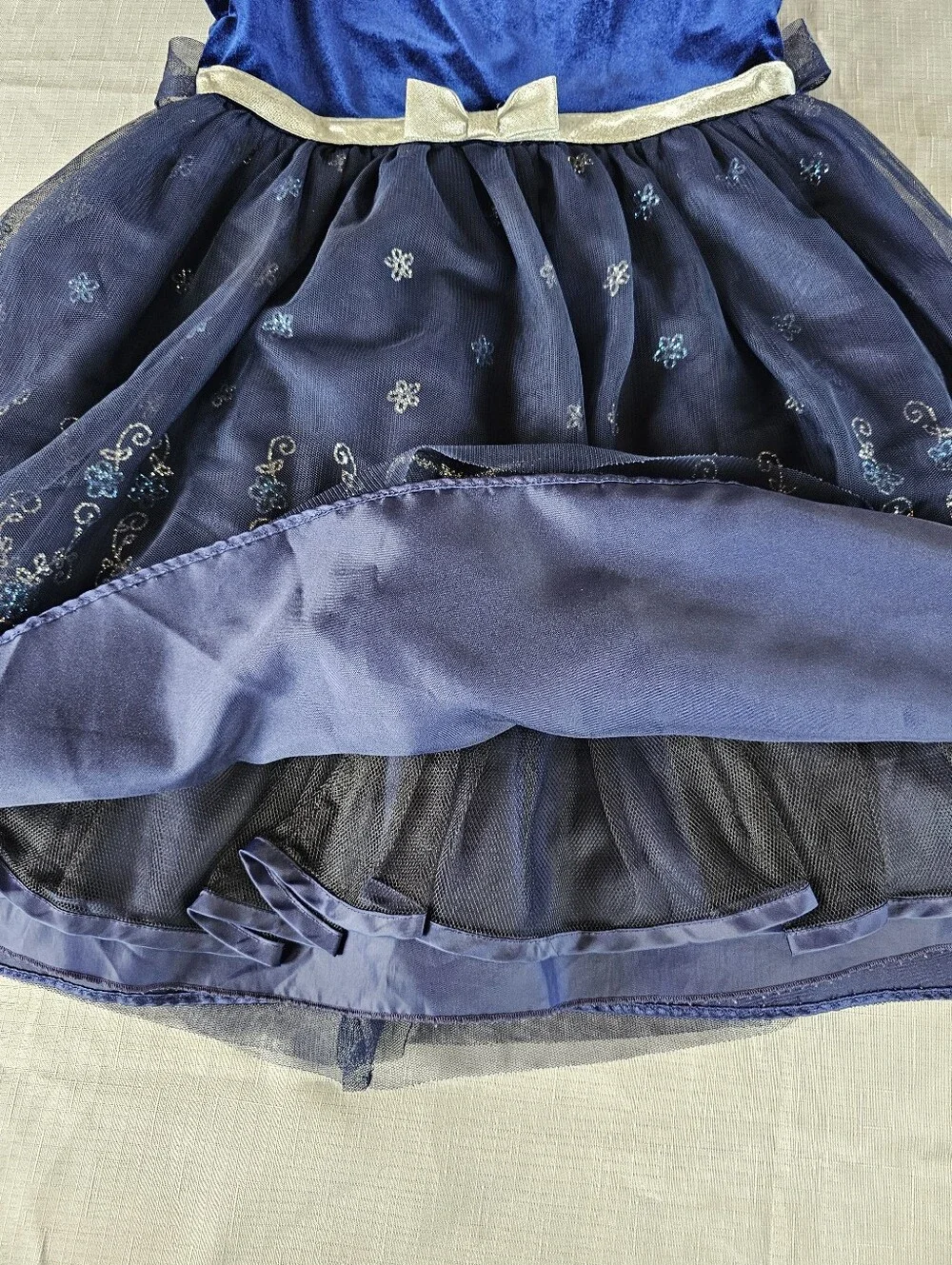 Jona Michelle Sapphire Blue Party Dress Girls Size 8 Ruffles Glitter & Flare EUC